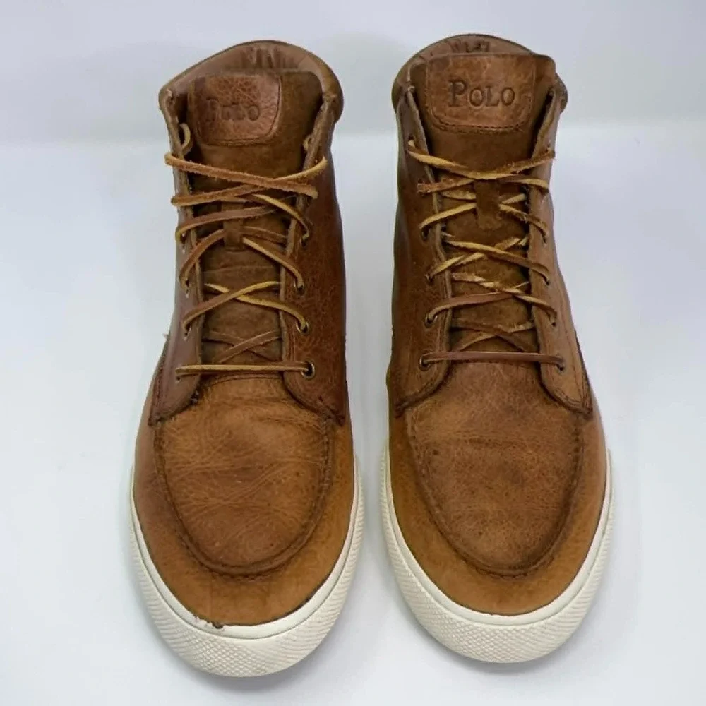 Polo Ralph Lauren Chukka Boots Mens 10 D Brown Leather Hi Top Shoe Tedd Preppy